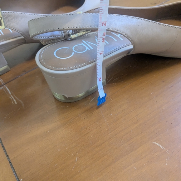 Calvin Klein Tan Slingback Pumps Pointed Toe Block Heel Nude Career Shoes Size 9 - Picture 10 of 11